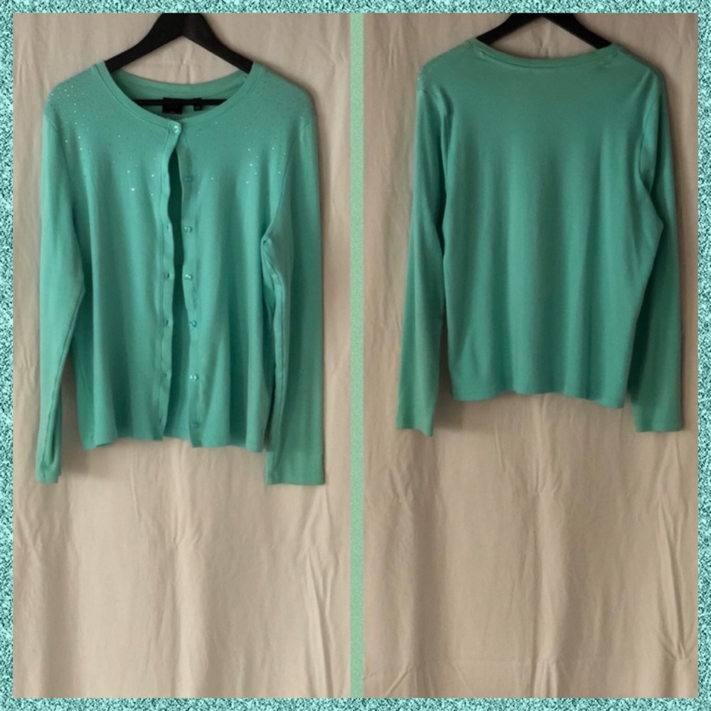 Rafaella Aqua Cardigan w/Sparkle Embellishments